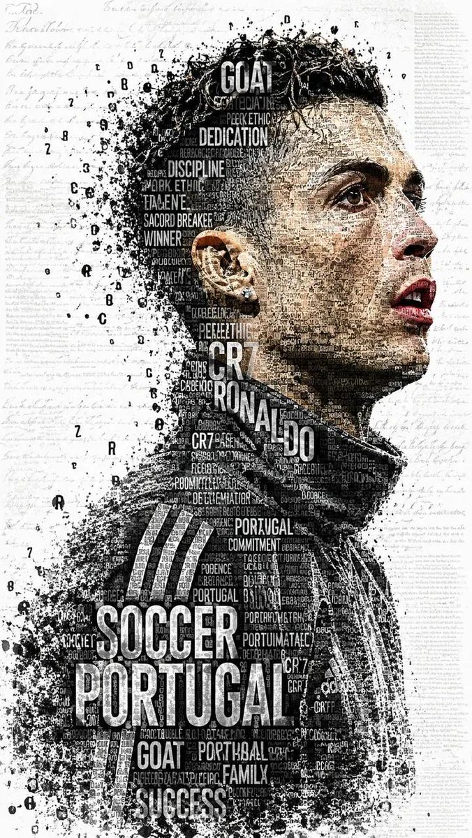 Football legend emerges from a dense typographic mosaic portrait