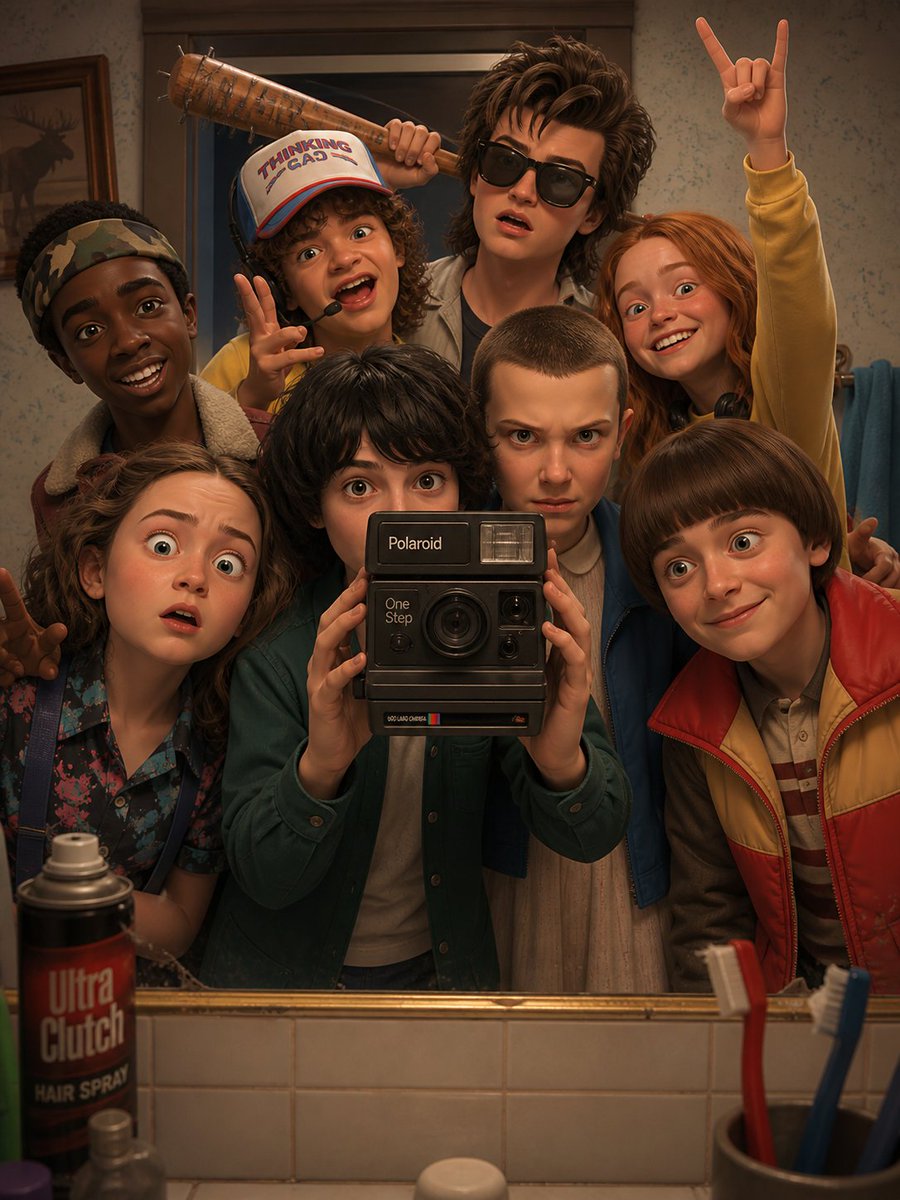 A Cinematic Bathroom Selfie with Iconic Characters