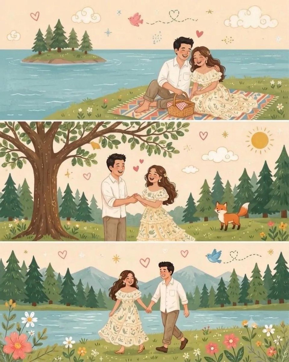 A whimsical folk flat illustration with playful doodle elements and rosy cheeks.