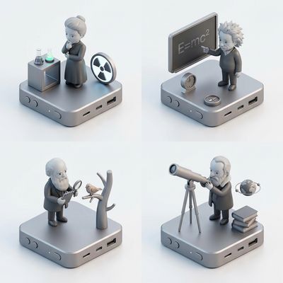 Famous Scientists in Sleek Aluminum Style