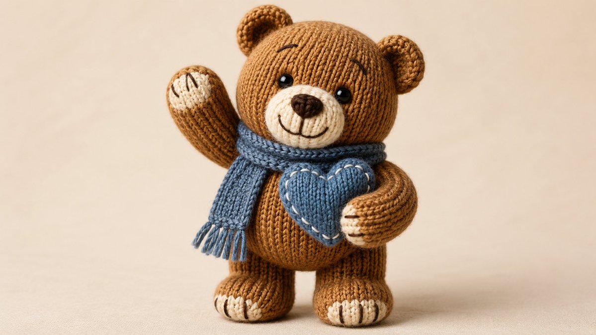 Charming Handcrafted Toy: Knitted Yarn Creature in Soft Lighting