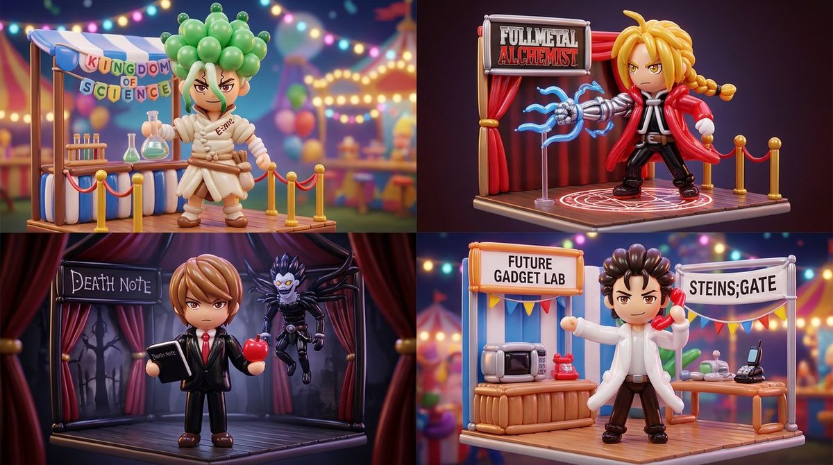 Ballooned Manga Icons in a Vibrant 2x2 Grid