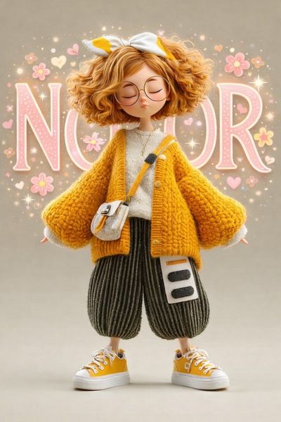Whimsical 3D Cartoon Girl with Ginger Hair and Dreamy Vibes