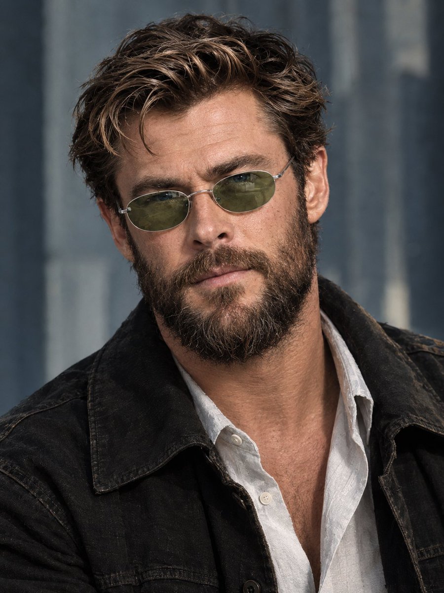 Rugged Man with Light-Green Sunglasses in Digital Oil Portrait