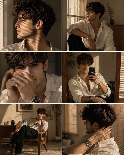 Six golden hour portraits capture a man's relaxed luxury style