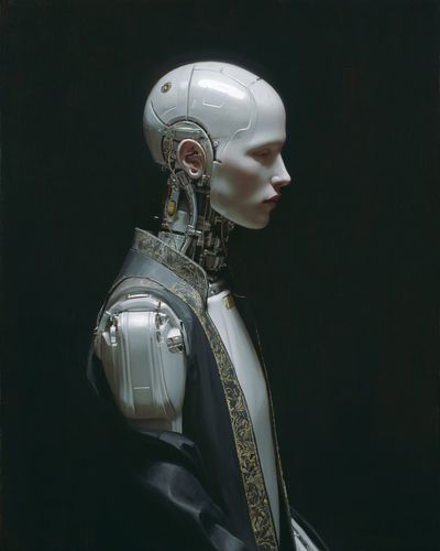 Futuristic Elegance: Cyborg in Neoclassical Perfection