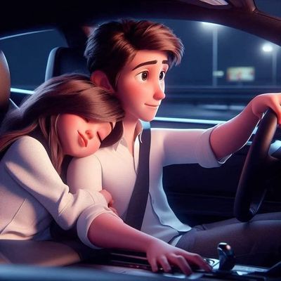 Romantic Night Ride in Pixar Style