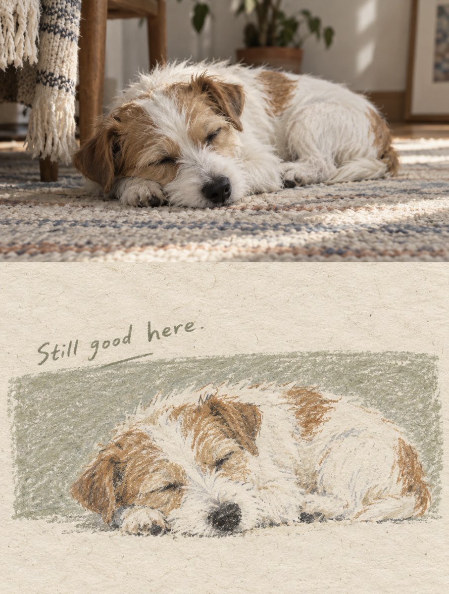 Soft pastel crayon drawing of a sleepy cat curled on a cloud