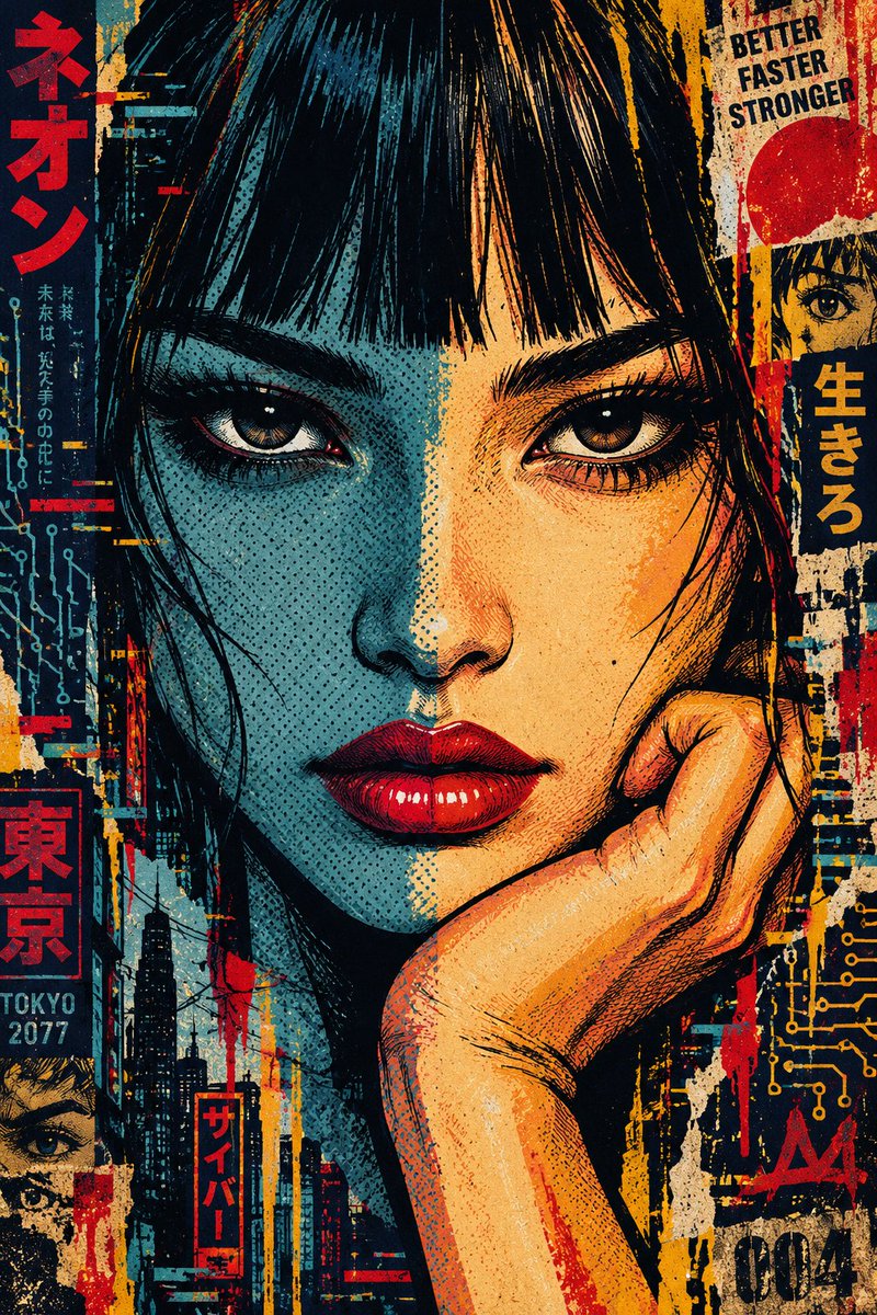 Split-Tone Urban Portrait Blends Teal and Peach in Comic Ink