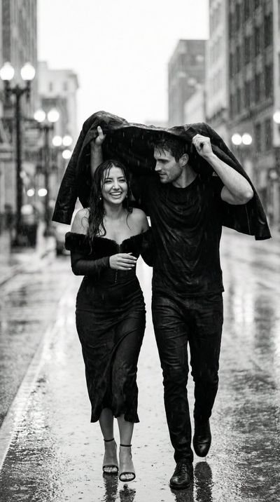 Romantic Rainfall: A Candid Street Moment
