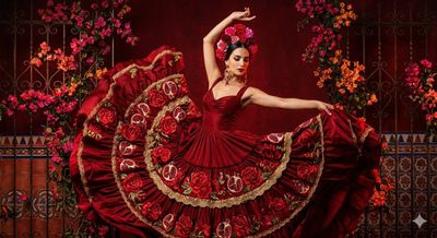 Flamenco Elegance in Crimson Motion