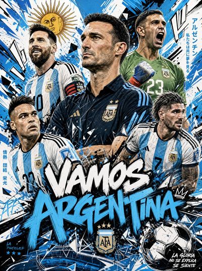 Argentina's Lionel Messi poses confidently in chaotic poster