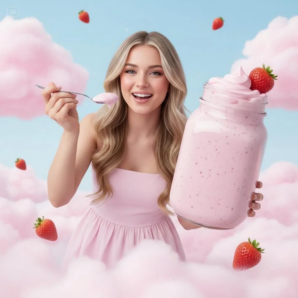 Whimsical Strawberry Dream in a Cotton Candy Cloudscape