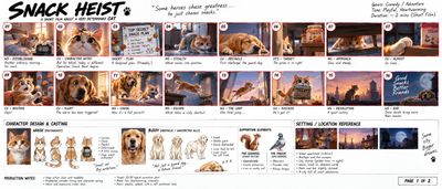 Animation pitch board displays a humorous short film storyboard layout