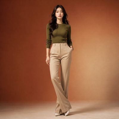 Korean model strikes elegant pose in luxury studio lighting