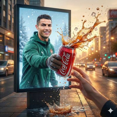 Surreal Fusion: Digital Meets Reality in a Bold Billboard