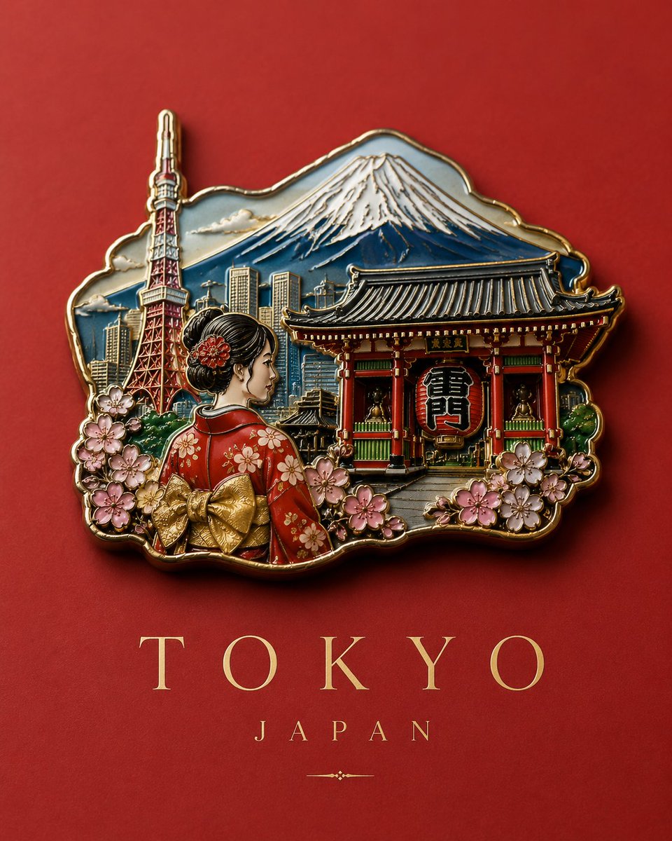 Tokyo's Shibuya crossing transforms into a gold-edged enamel magnet
