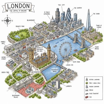 Explore a Hand-Drawn Isometric Map of [CITY] in Editorial Style