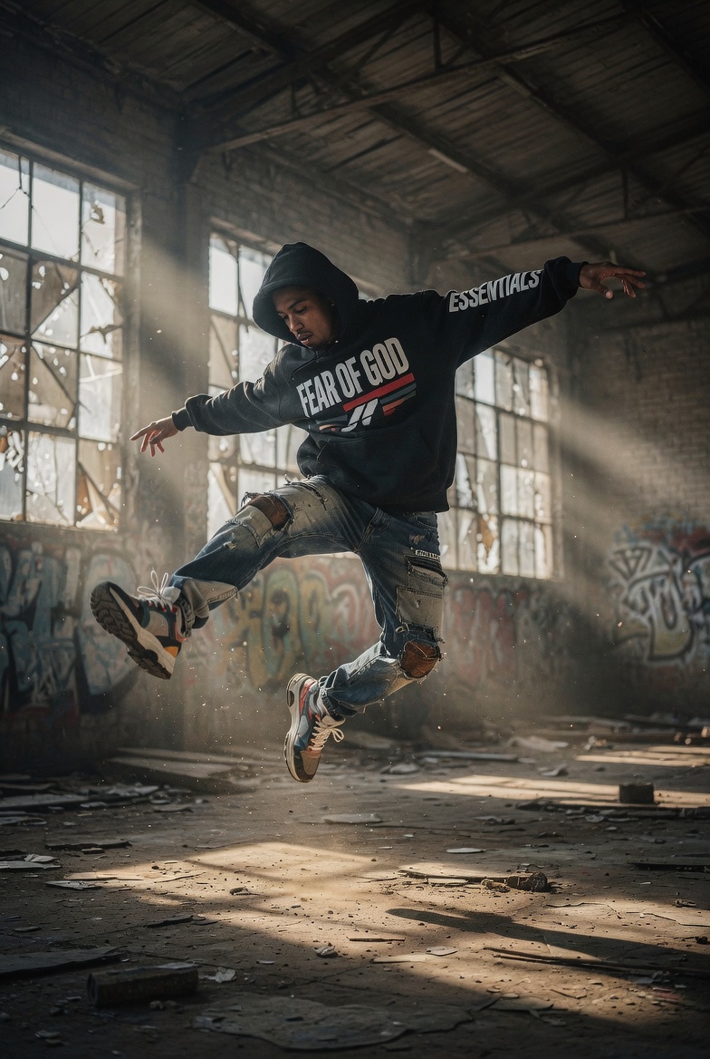 Urban Flight: Mid-Air Dance in Abandoned Warehouse