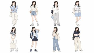 Eight unique summer outfits showcase one character's versatile style