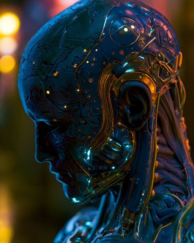 Neon Cybernetic Transformation in Shadowed Alley