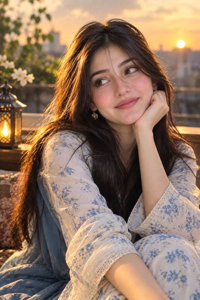 Golden Hour Glow Lights a Young Woman's Thoughtful Rooftop Contemplation