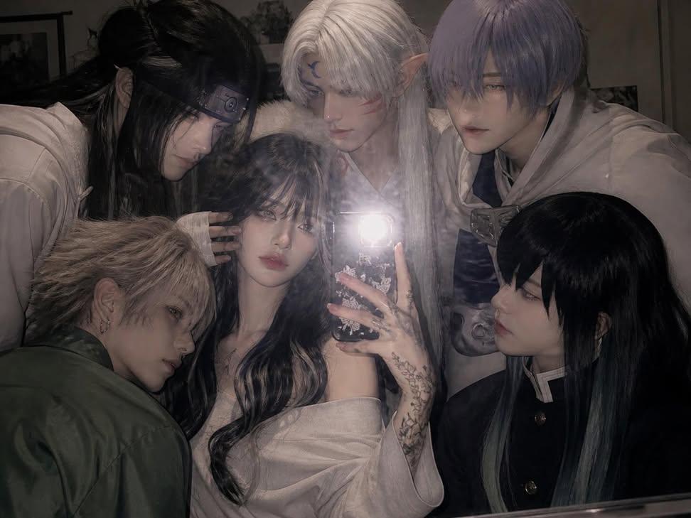 Mirror Selfie Surrounded by Cosplay Characters