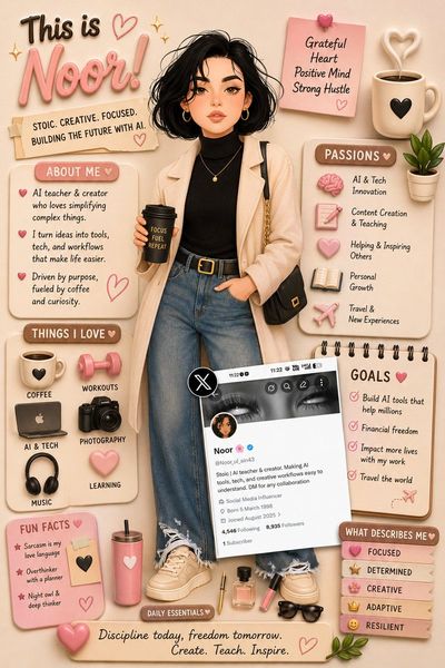 Pastel scrapbook poster shows a stylish girl holding coffee