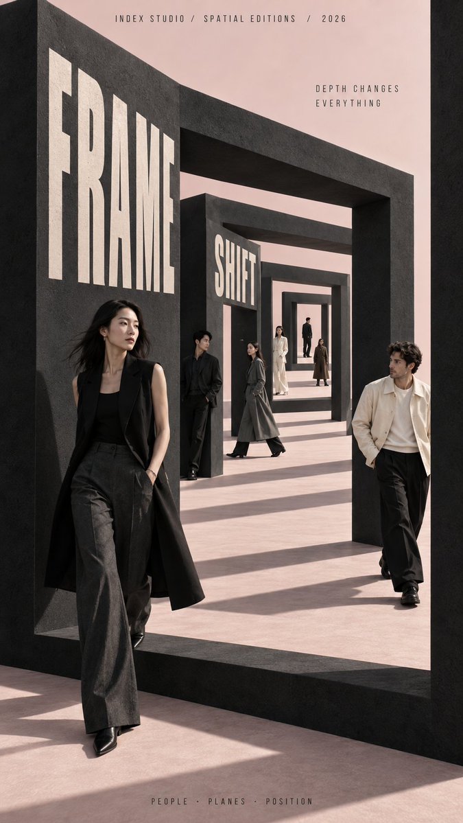 High-End Editorial Campaign Poster Featuring Multi-Person Depth and Perspective Design