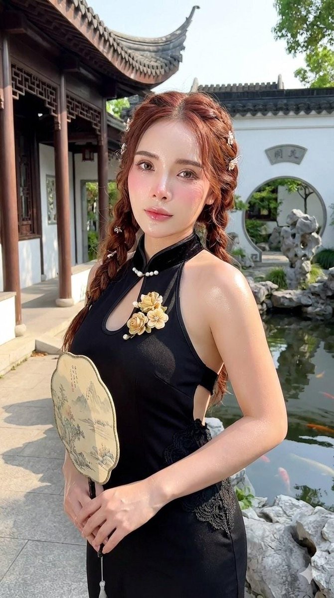 Elegant Fusion: Modern Qipao Meets Classical Garden