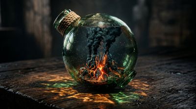 Miniature Cosmic Storm Encased in Glass with Ethereal Blue Glow