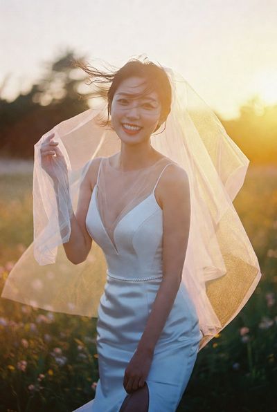 Golden Hour Elegance in a Wildflower Meadow