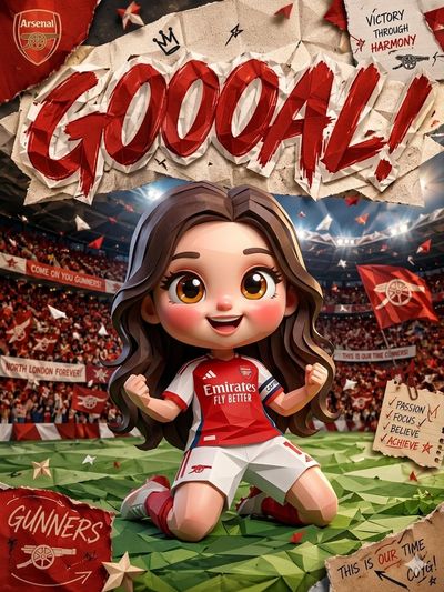 Chibi Arsenal fan slides in joy after scoring a goal