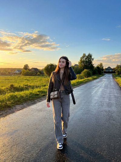 Golden Hour Walk on a Wet Countryside Road
