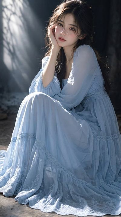 Seated in Silence, a Woman Bathed in Volumetric Light