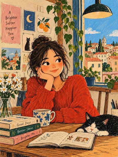 Whimsical hand-drawn character brings warmth to a simple everyday setting