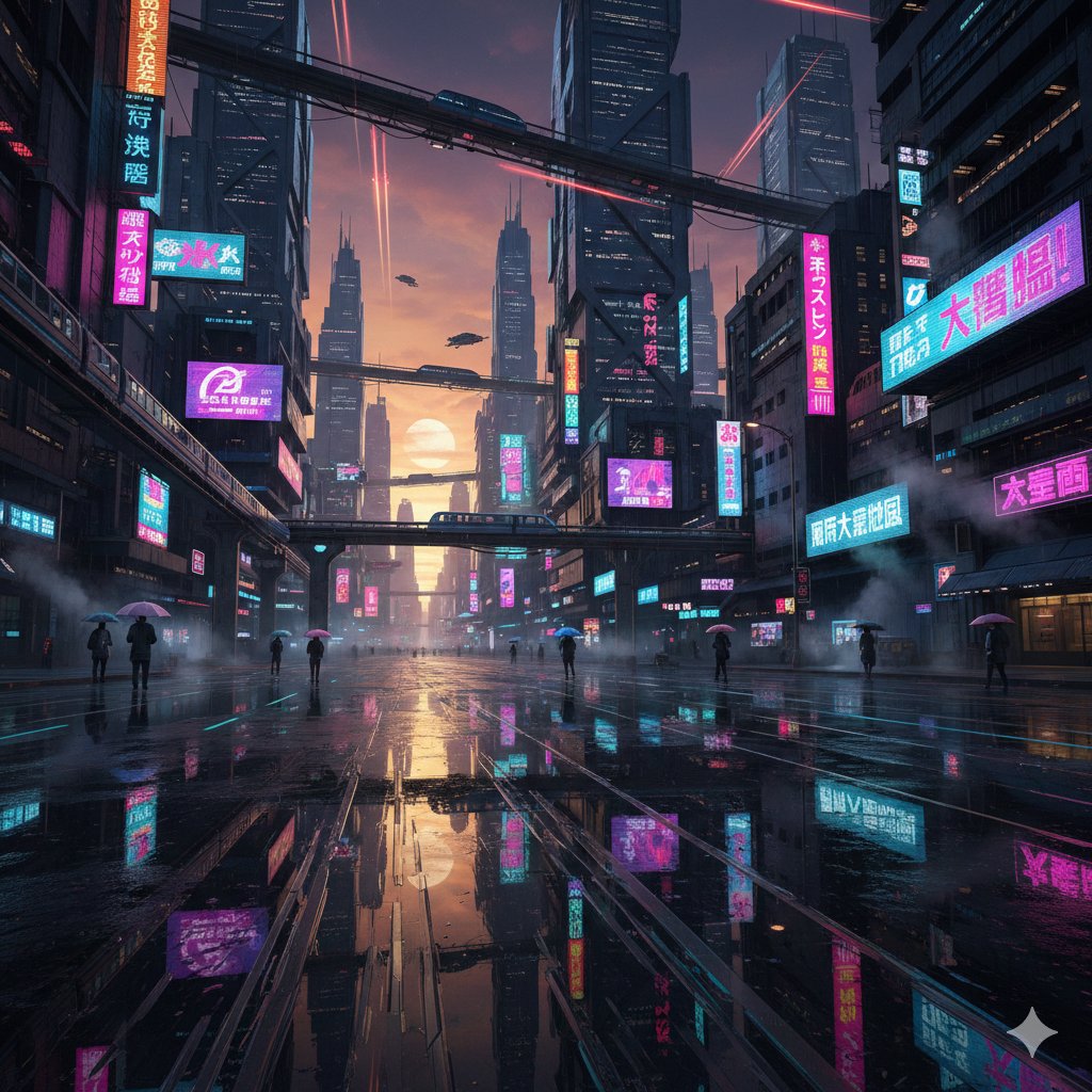 Neon Sunset Over a Cyberpunk Megacity