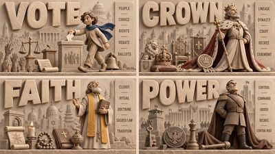 Sculpted Clay Posters Visualize Four Systems of Government in Warm Monochrome