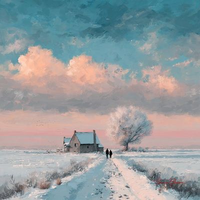 A Winter's Journey: Snowy Path to an Old House
