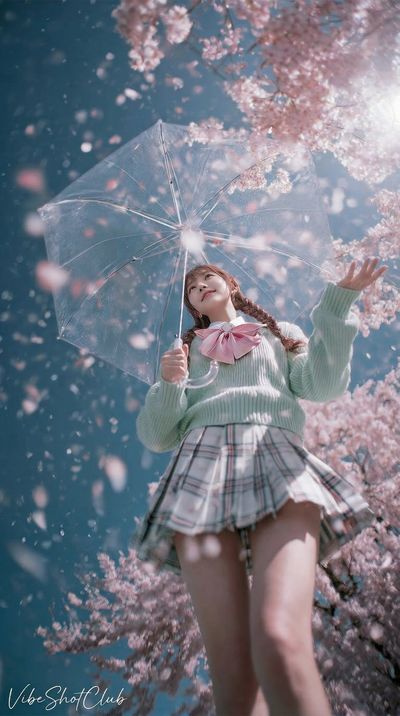 A Blissful Moment Beneath Sakura Trees