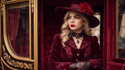 Victorian Woman in Burgundy Velvet Hat Gazes from Carriage