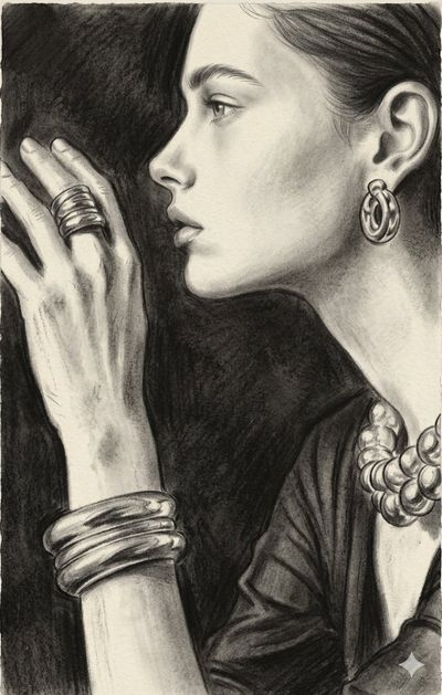 Charcoal Elegance: Woman in Contemplative Profile