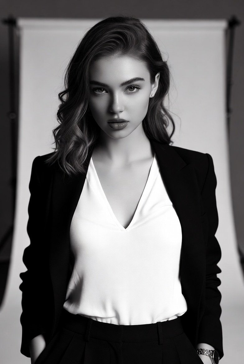 Chic Noir: A High-Contrast Fashion Portrait