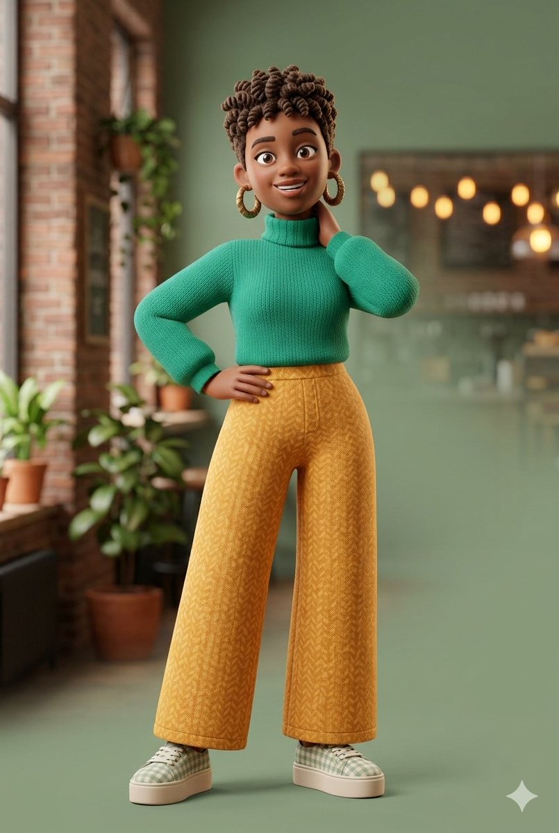 Woman with curly hair poses in warm cafe with string lights