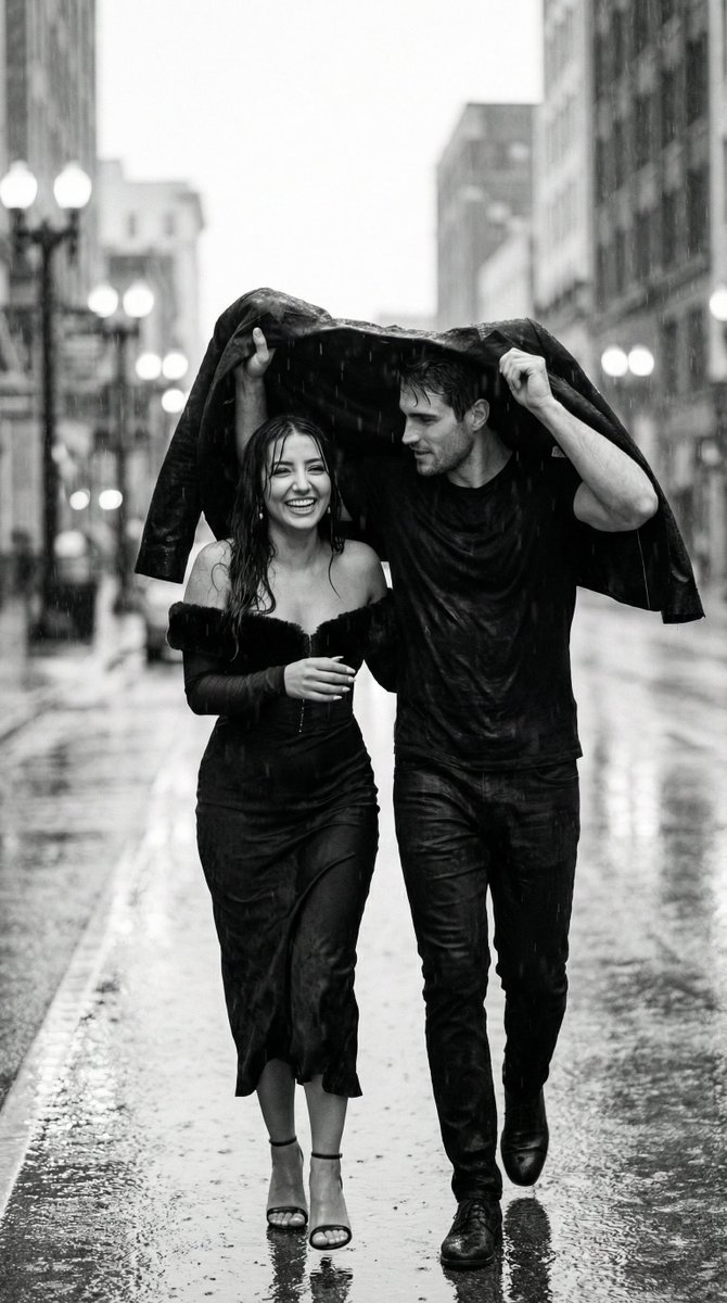 Romantic Rainfall: A Candid Street Moment