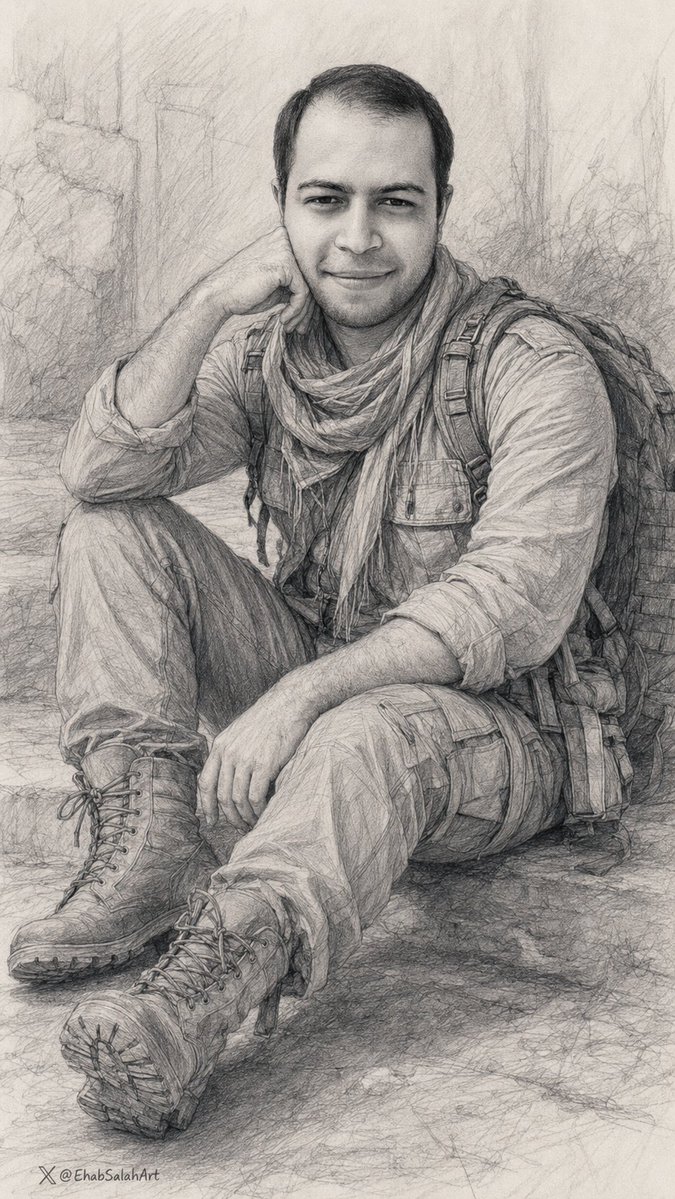 A woman in military cargo sits thoughtfully sketching in graphite