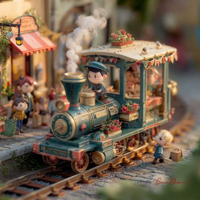 Young conductor prepares miniature steam train for its first journey
