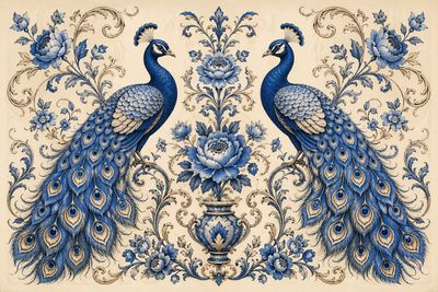 Elegant Peacocks in Botanical Harmony