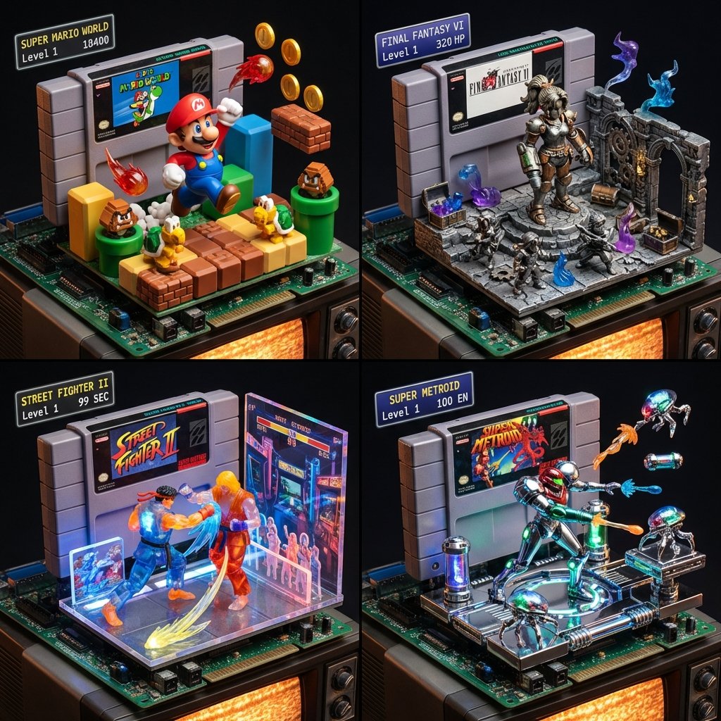 16-Bit Worlds in 3D Diorama Grid