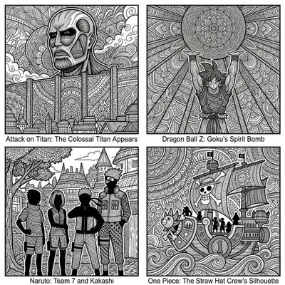 Intricate Manga Scene in Ink and Geometry